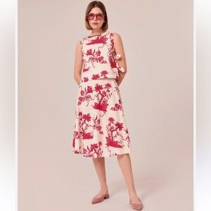Tara Jarmon NWT Size 36 EU/US 4 Jeanette Ecru Magenta Floral Print A-Line Skirt